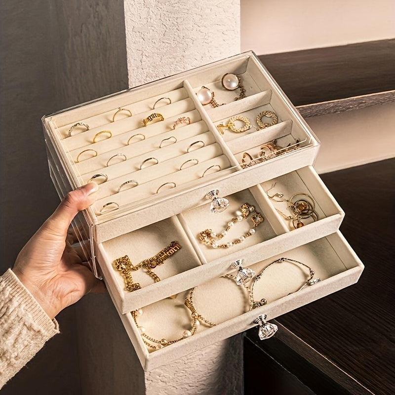 Hot Selling 3-Drawer Acrylic Jewelry Organizer – Dust Proof Velvet Storage Box