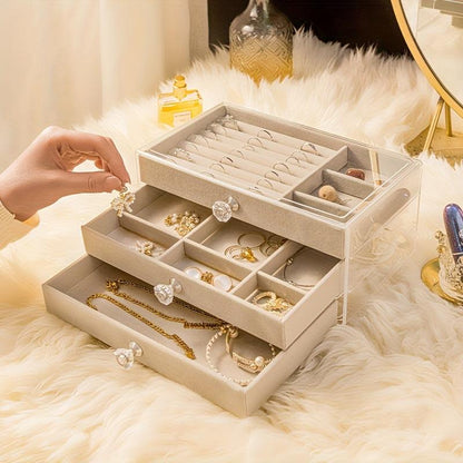 Hot Selling 3-Drawer Acrylic Jewelry Organizer – Dust Proof Velvet Storage Box